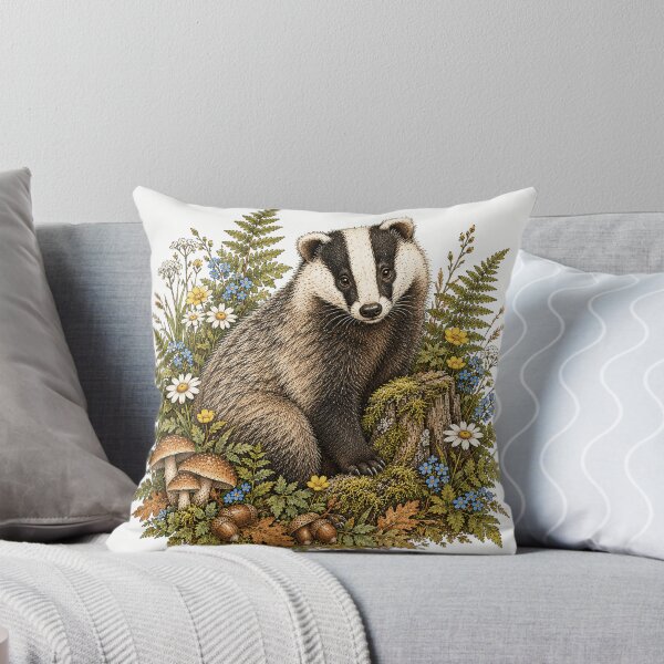Aperçu de l'œuvre Illustration botanique vintage de blaireau dans les bois créée et vendue par lovepower.