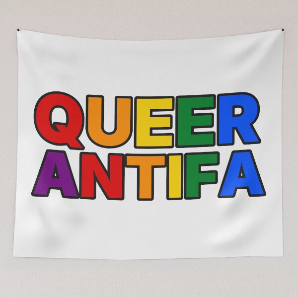 Item preview, Queer Antifa - Rainbow Pride Antifascist Typography designed and sold by AntifaShop.