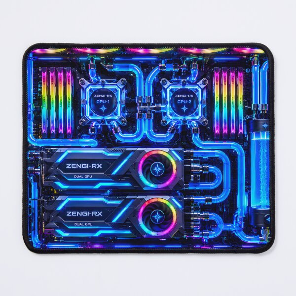 Item preview, Liquid Cooling Custom PC Gaming Mouse Pad, Dual GPU Hardware Art Desk Mat, Square Gaming Mousepad, Ultimate Water Cooled Beast Desk Pad designed and sold by PORTE DE ESPERANCE.