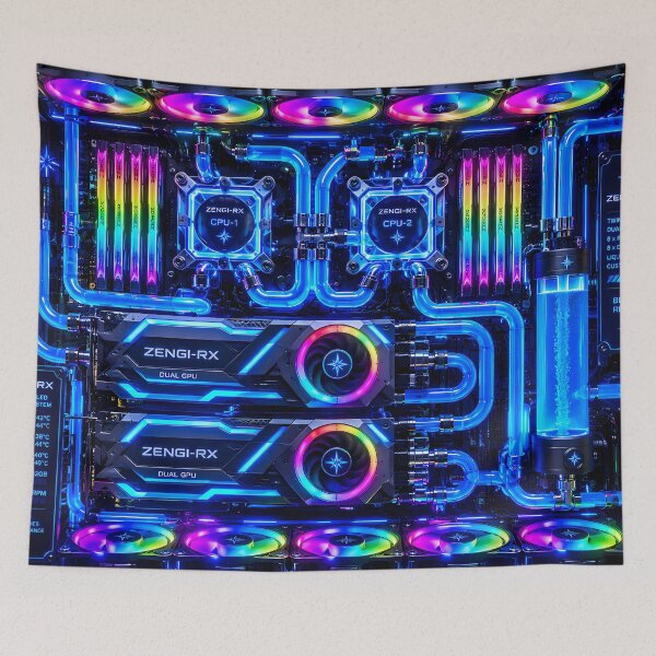 Aperçu de l'œuvre Tapis de souris gaming PC à refroidissement liquide personnalisé, tapis de bureau double GPU, tapis de souris gaming carré, tapis de bureau ultime pour PC à refroidissement liquide créée et vendue par PORTE DE ESPERANCE.