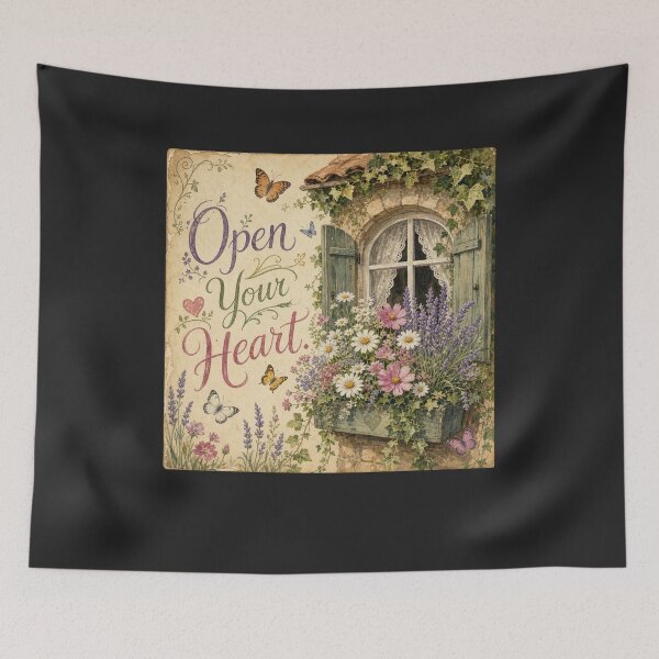 Item preview, Open Your Heart Vintage Floral Window Quote designed and sold by AilinsDesigns.