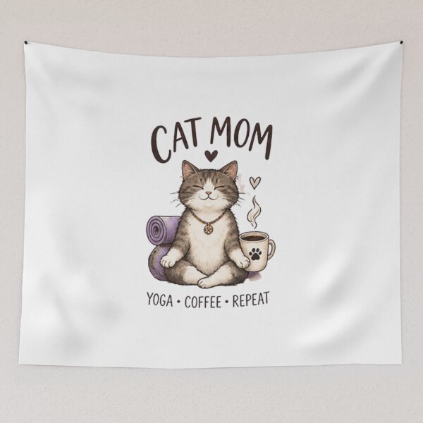 Item preview, Cat Mom Retro Yoga & Coffee Design designed and sold by Zen & Whiskers.
