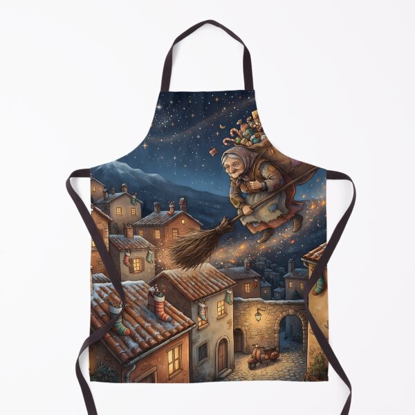 Item preview, La Befana Flying Over Italian Village Christmas Night designed and sold by Sybille-Yates.