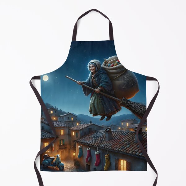 Item preview, La Befana Flying Over Italian Village Christmas Night designed and sold by Sybille-Yates.