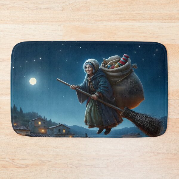 Item preview, La Befana Flying Over Italian Village Christmas Night designed and sold by Sybille-Yates.