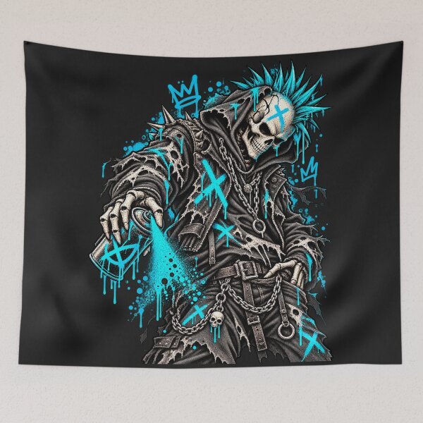 Item preview, Bonehead Riot Graffiti Skeleton Dark Street Art designed and sold by Ashen Threads Studio.