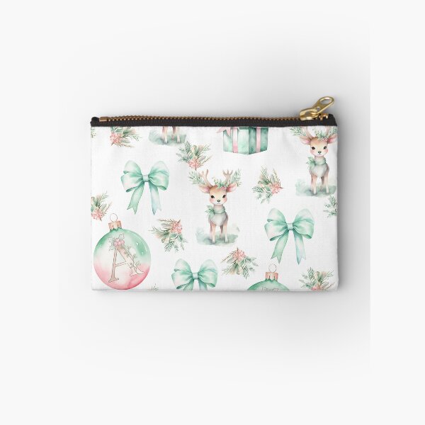 Item preview, A Monogram Pastel Watercolor Christmas Deer Bows Presents designed and sold by Feeling Artsy.