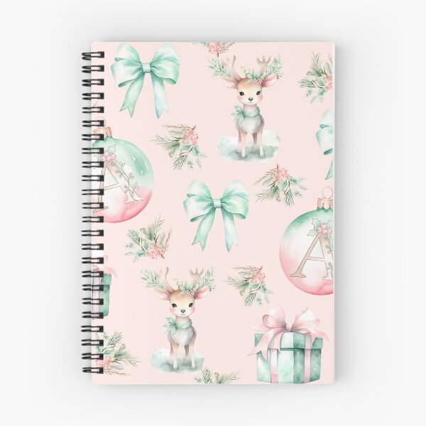 Item preview, A Monogram Pink Pastel Watercolor Christmas Deer Bows Presents designed and sold by Feeling Artsy.