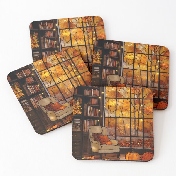 Aperçu de l'œuvre Cozy Autumn Reading Nook Stained Glass Art créée et vendue par happywkndclub.