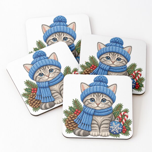 Item preview, Cute Christmas Cat Blue Beanie Winter Holiday designed and sold by DesignArtist.ia.