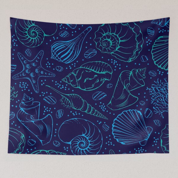 Item preview, Midnight Tide: Cyan Seashells & Coral designed and sold by Differenceee.