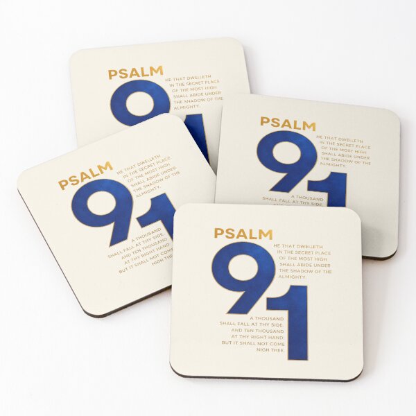 Item preview, Psalm 91 Bible Verse Christian Scripture Royal Blue Gold Typography He That Dwelleth in the Secret Place designed and sold by EatPrayLive.