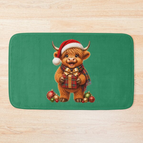 Item preview, Cute Scottish Highland Cow Christmas with Santa Hat & Tartan Gift designed and sold by MaedK.