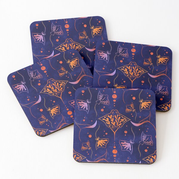 Item preview, Manta ray pattern – Dark blue, orange & purple marine illustration, coral design designed and sold by Christina Angele Design.