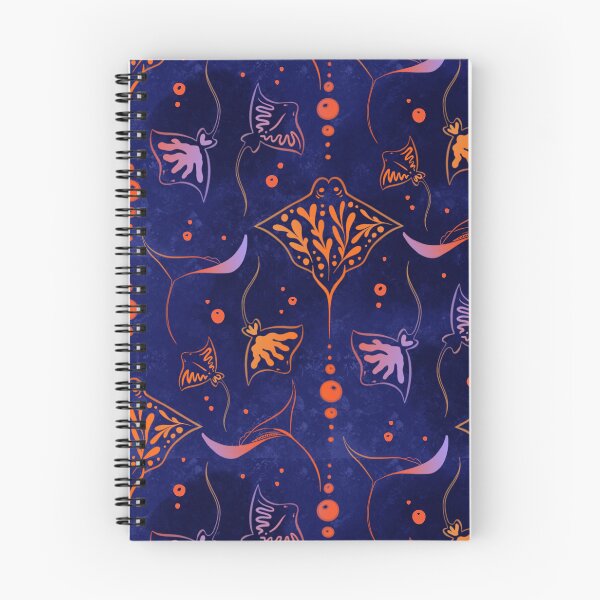 Item preview, Manta ray pattern – Dark blue, orange & purple marine illustration, coral design designed and sold by Christina Angele Design.