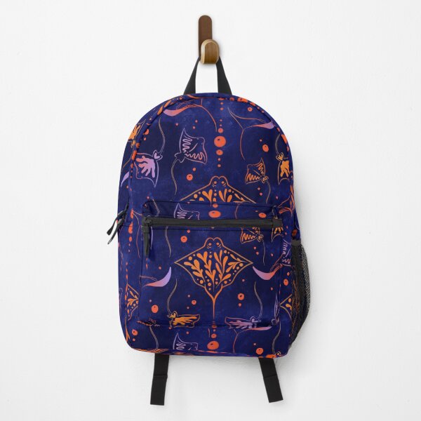 Item preview, Manta ray pattern – Dark blue, orange & purple marine illustration, coral design designed and sold by Christina Angele Design.
