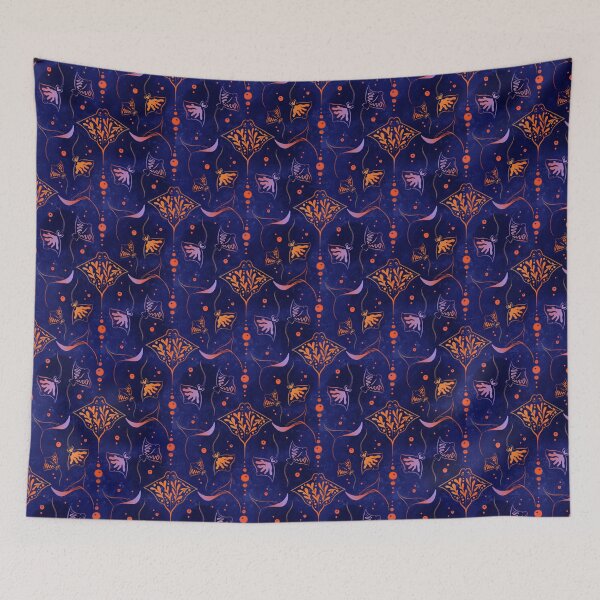 Item preview, Manta ray pattern – Dark blue, orange & purple marine illustration, coral design designed and sold by Christina Angele Design.