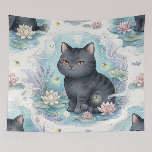 Item preview, Black Cat Lotus Pond designed and sold by Iampoji.