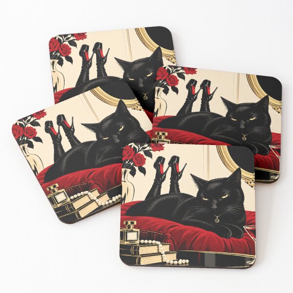 Item preview, Glamorous Gothic Black Cat with Red Roses designed and sold by AbstractAuraArt.