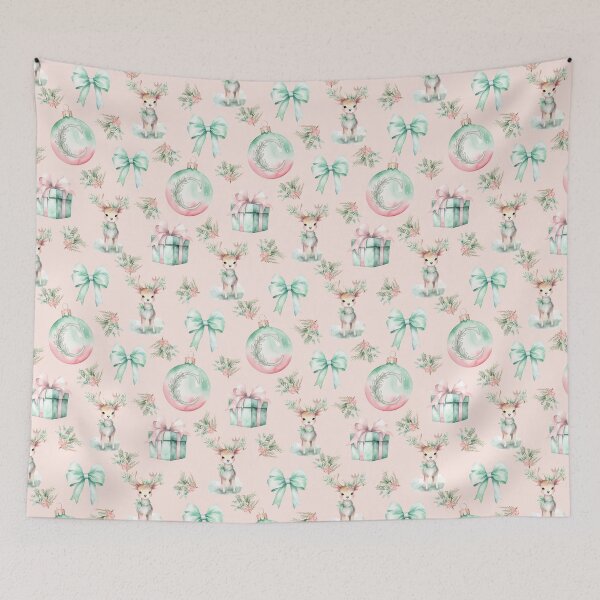 Item preview, C Monogram Pink Pastel Watercolor Christmas Deer Bows Presents designed and sold by Feeling Artsy.