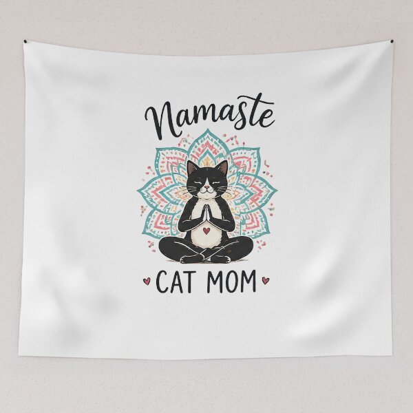 Item preview, Cat Mom namaste Retro Yoga & Coffee Design designed and sold by Zen & Whiskers.