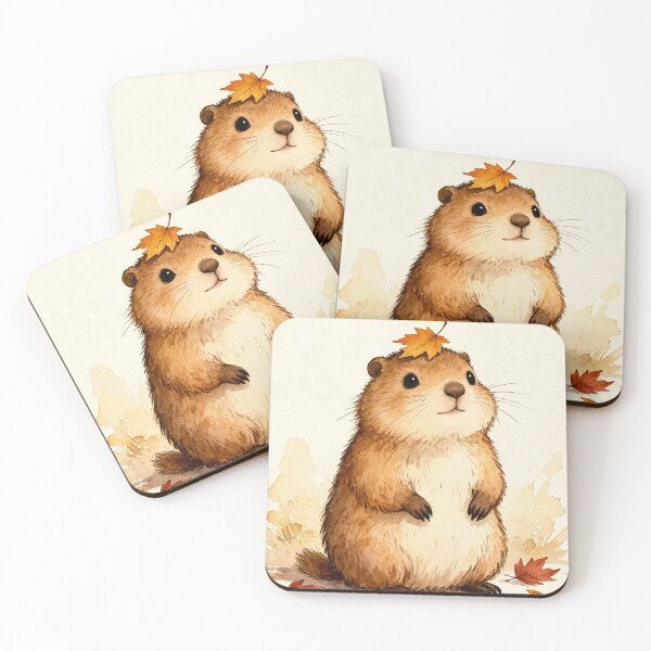 Item preview, Cute Groundhog with Autumn Leaves – Cozy Fall Watercolor Art designed and sold by Darlin8888.