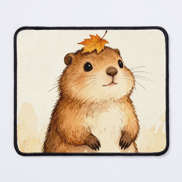 Item preview, Cute Groundhog with Autumn Leaves – Cozy Fall Watercolor Art designed and sold by Darlin8888.