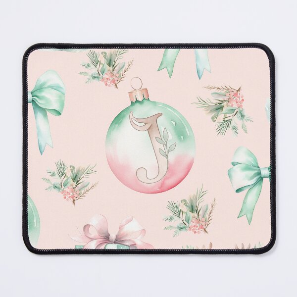 Item preview, J Monogram Pink Pastel Watercolor Christmas Deer Bows Presents designed and sold by Feeling Artsy.