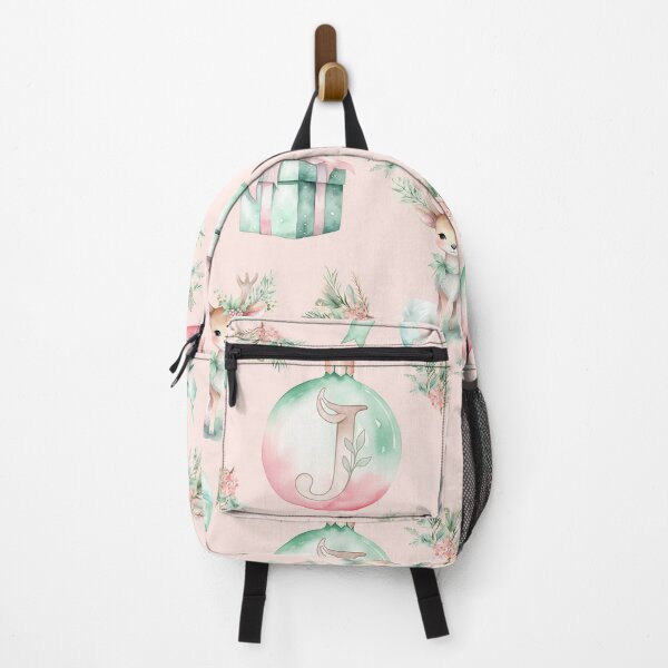 Item preview, J Monogram Pink Pastel Watercolor Christmas Deer Bows Presents designed and sold by Feeling Artsy.