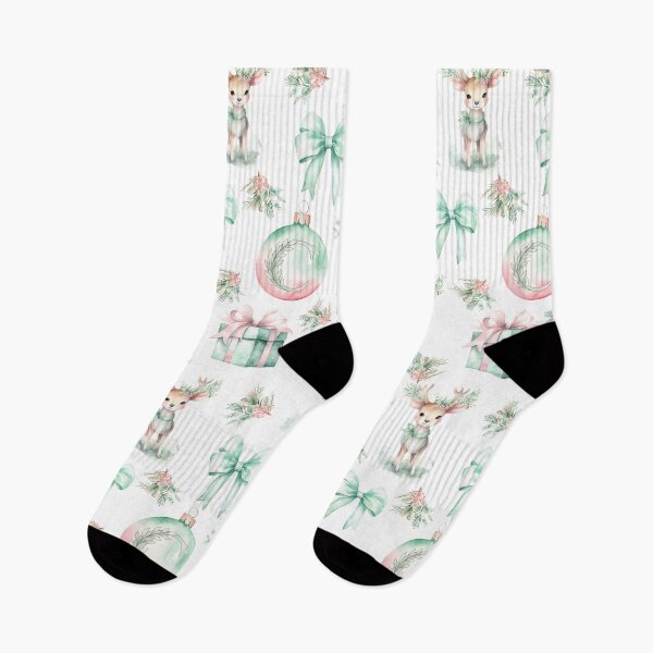 Item preview, C Monogram Pastel Watercolor Christmas Deer Bows Presents designed and sold by Feeling Artsy.