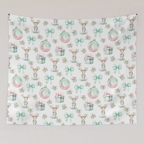 Item preview, C Monogram Pastel Watercolor Christmas Deer Bows Presents designed and sold by Feeling Artsy.