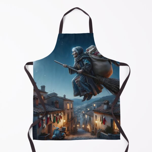 Item preview, La Befana Flying Over Italian Village Christmas Night designed and sold by Sybille-Yates.