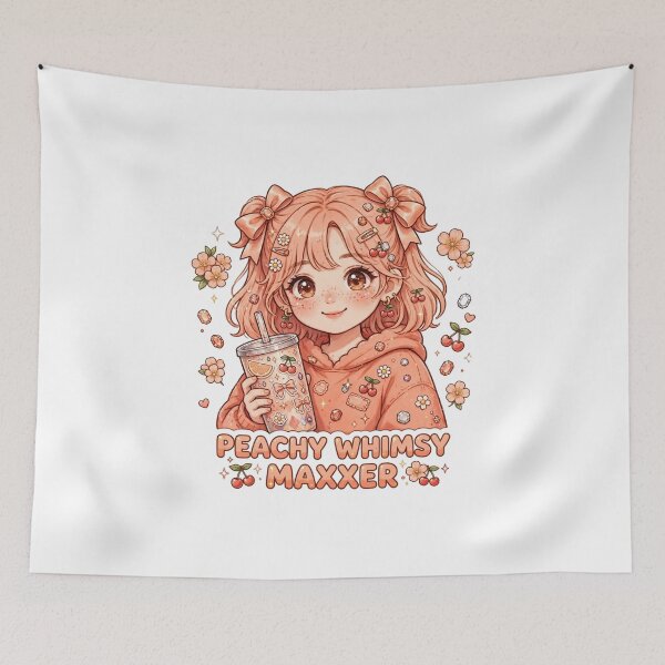 Aperçu de l'œuvre Autocollant Peachy Whimsy Maxxer Cute Anime Girl - Kawaii Peach Girl avec Tumbler Coquette Cherry Aesthetic Gen Z créée et vendue par GenZPopStudio.