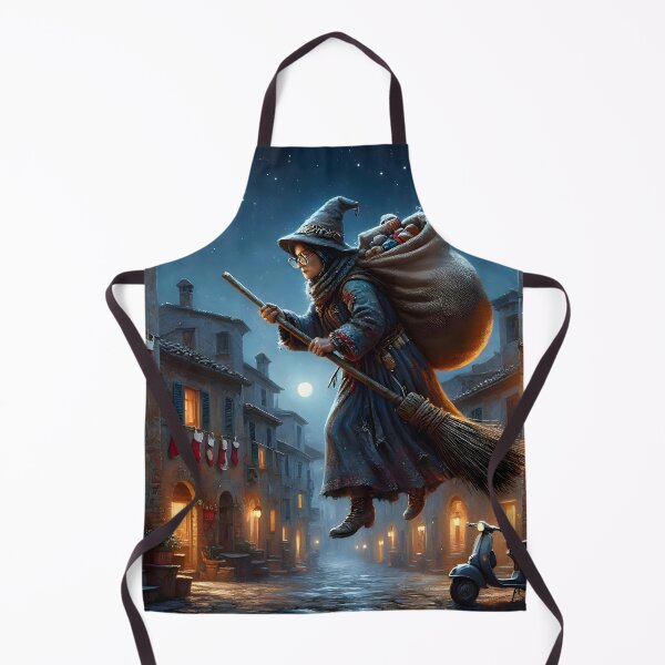 Item preview, La Befana Flying Over Italian Village Christmas Night designed and sold by Sybille-Yates.