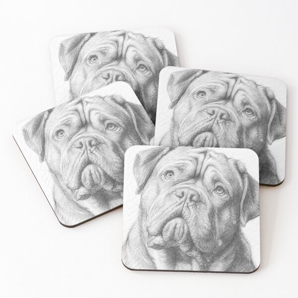 Item preview, Dogue de Bordeaux Pencil Sketch Portrait – Black and White French Mastiff Art Print designed and sold by Leon Woods Pencil Art.