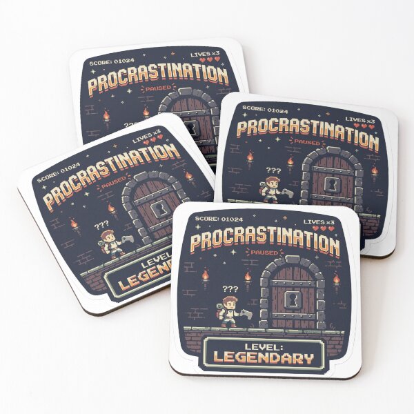 Aperçu de l'œuvre Niveau de procrastination légendaire – Autocollant rétro-gaming humoristique créée et vendue par Spiking11.