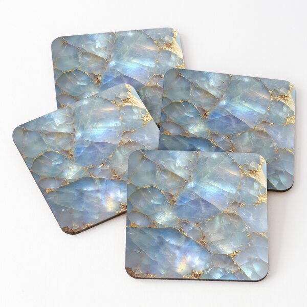 Item preview, Iridescent Blue Moonstone Gemstone Gold Mosaic Art designed and sold by happywkndclub.