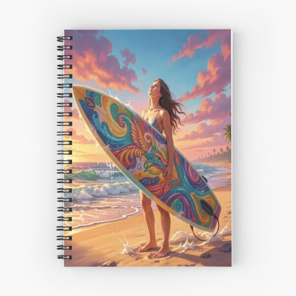 Item preview, Vibrant Sunset Surf Art with Colorful Board, Ocean Waves and Tropical Beach Energy designed and sold by FotoworldEdel.