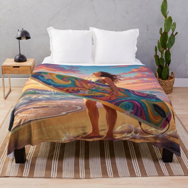 Artikelvorschau, Vibrant Sunset Surf Art with Colorful Board, Ocean Waves and Tropical Beach Energy entworfen und verkauft von FotoworldEdel.
