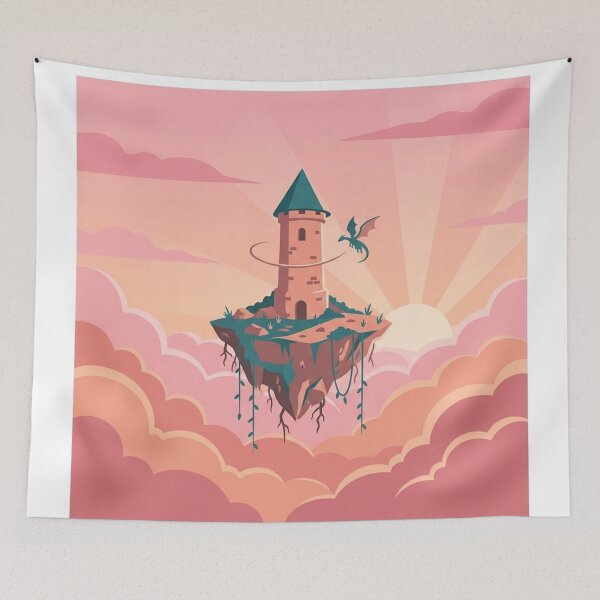 Item preview, Floating Tower Island at Pink Sunrise with Dragon designed and sold by Pandanime.