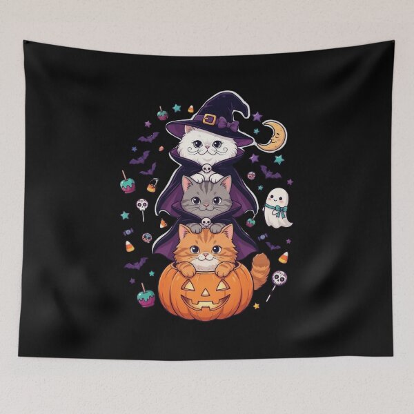 Item preview, Cute Halloween Witch Cat With Glowing Stars Hat And Candy Pumpkin  T-shirt  designed and sold by Alicjareign.