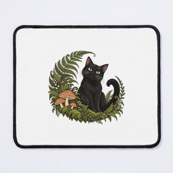 Item preview, Woodland Cat and Terracotta Mushrooms designed and sold by Mood Made Me.