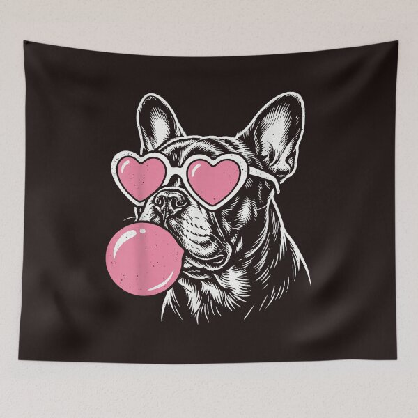 Item preview, French Bulldog Blowing Bubblegum Pink Heart Sunglasses Frenchie designed and sold by mari-kayden.