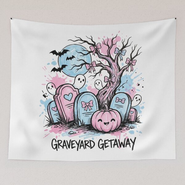 Item preview, Pastel Pink Graveyard Cute Spooky Halloween Art designed and sold by Merch by Das Design Studio.