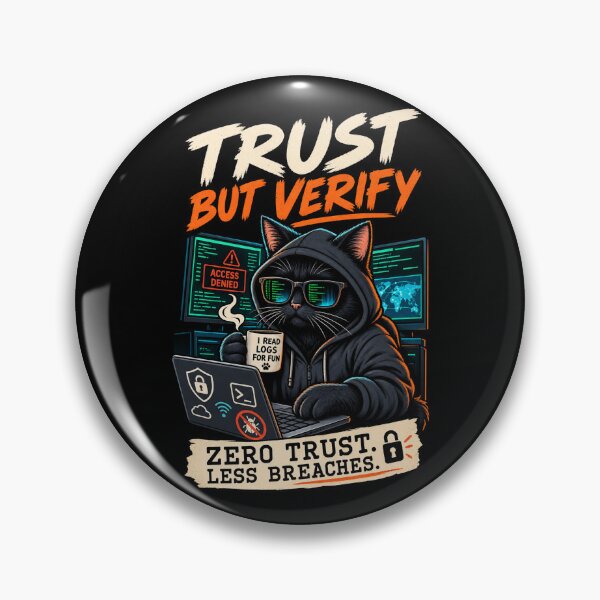 Item preview, Trust But Verify Cybersecurity Cat – Zero Trust less breaches Tech Humor designed and sold by SidTastic .