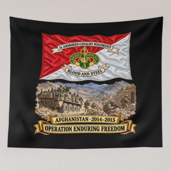 Item preview, 3rd ACR - Brave Rifles Cavalry - Regimental Colors with Afghanistan 2014-2015 - Operation Enduring Freedom - 3D - Transparent designed and sold by Military Insignia Products.