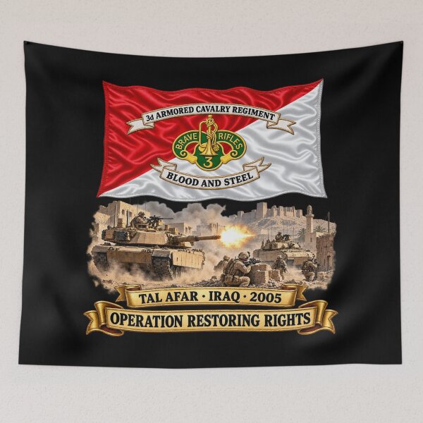 Item preview, 3rd ACR - Brave Rifles Cavalry - Regimental Colors with Tal Afar, Iraq 2005 - Operation Restoring Rights - 3D - Transparent designed and sold by Military Insignia Products.