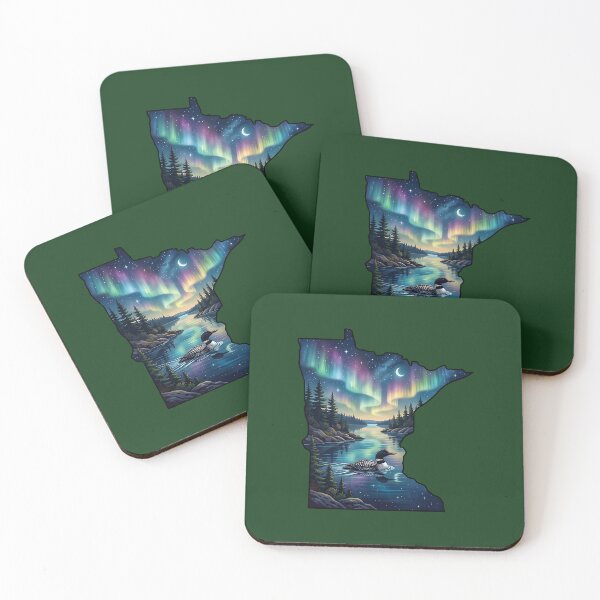 Item preview, Minnesota Northern Lights and Loon Silhouette State designed and sold by FrozenFits.