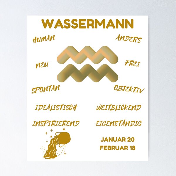 Item preview, Wassermann Zodiac Sign Astrology Symbol Horoscope - Metallic Gold & White (German Version) designed and sold by ZODIARA.