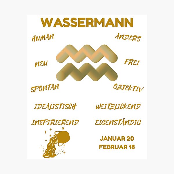 Item preview, Wassermann Zodiac Sign Astrology Symbol Horoscope - Metallic Gold & White (German Version) designed and sold by ZODIARA.
